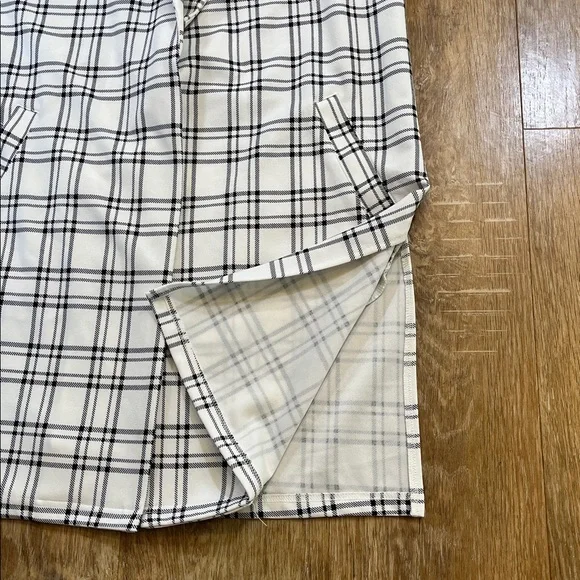 Melloday Longline Vest Windowpane Print White Black Open Front Medium M EUC - Picture 6 of 12
